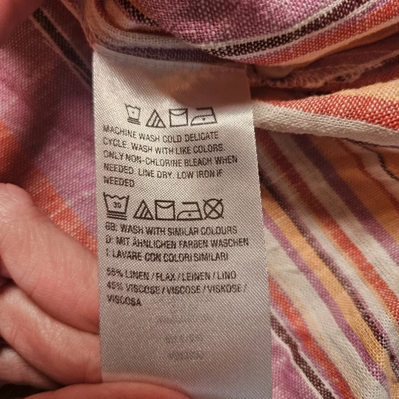 Naturals D&Co. Women's LP Linen Blend Striped Button-Down Multi-Color Top - Picture 8 of 10